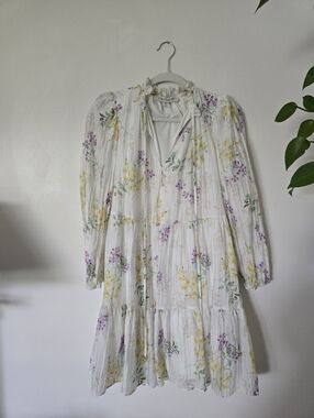 TAYLOR size Small Ivory Floral Spring Long Sleeves Unlined Dress
